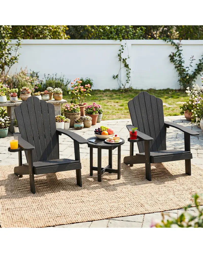 HIPS Adirondack Side Table with Weather-Resistant and Waterproof Top-Black - Black - Patio Coffee Tables