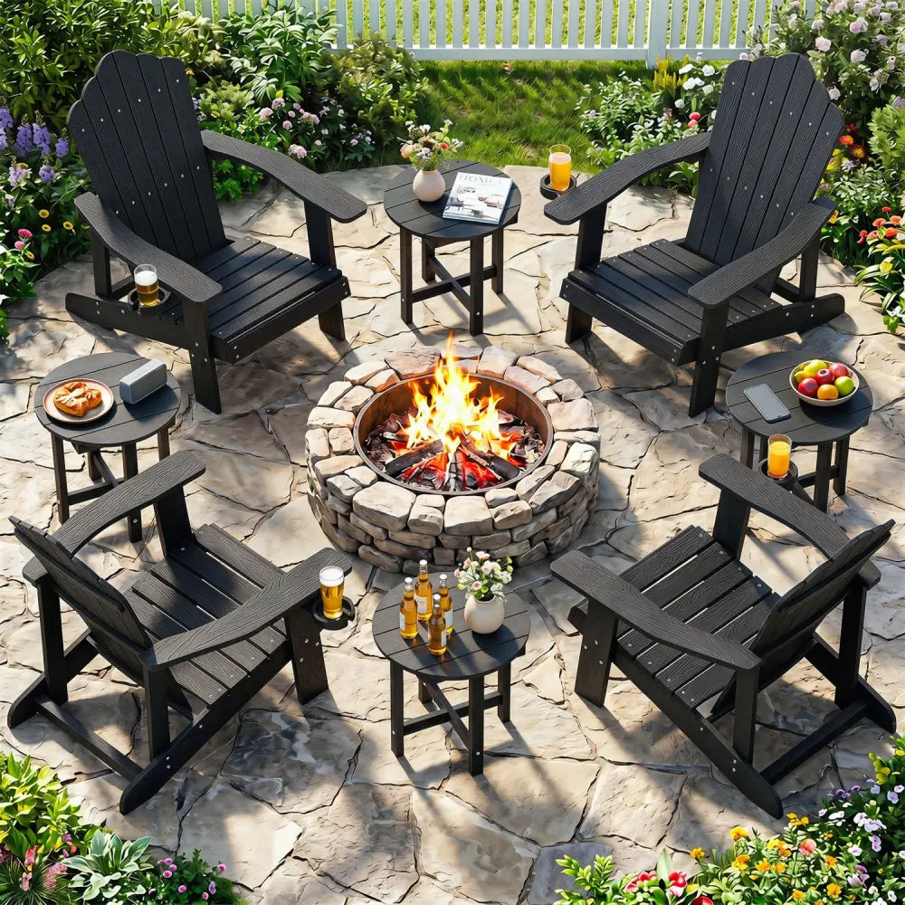 HIPS Adirondack Side Table with Weather-Resistant and Waterproof Top-Black - Black - Patio Coffee Tables