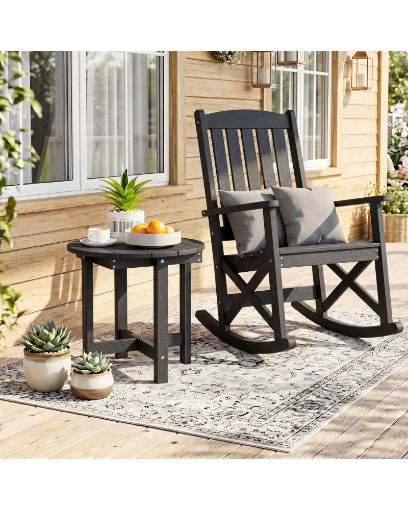 HIPS Adirondack Side Table with Weather-Resistant and Waterproof Top-Black - Black - Patio Coffee Tables