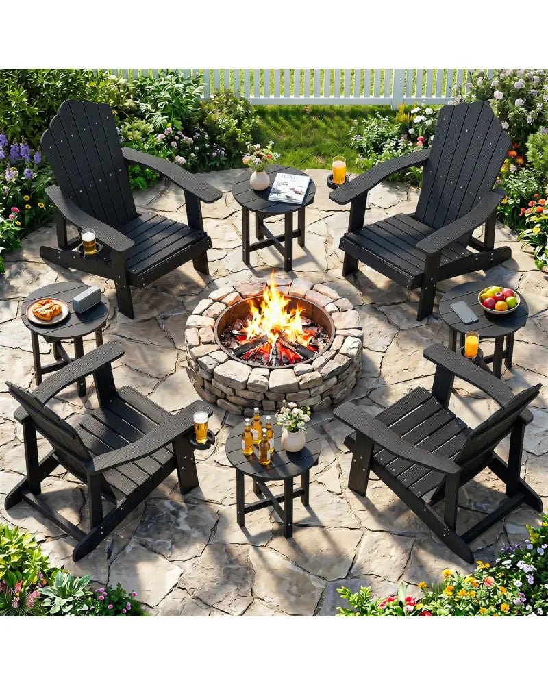 HIPS Adirondack Side Table with Weather-Resistant and Waterproof Top-Black - Black - Patio Coffee Tables
