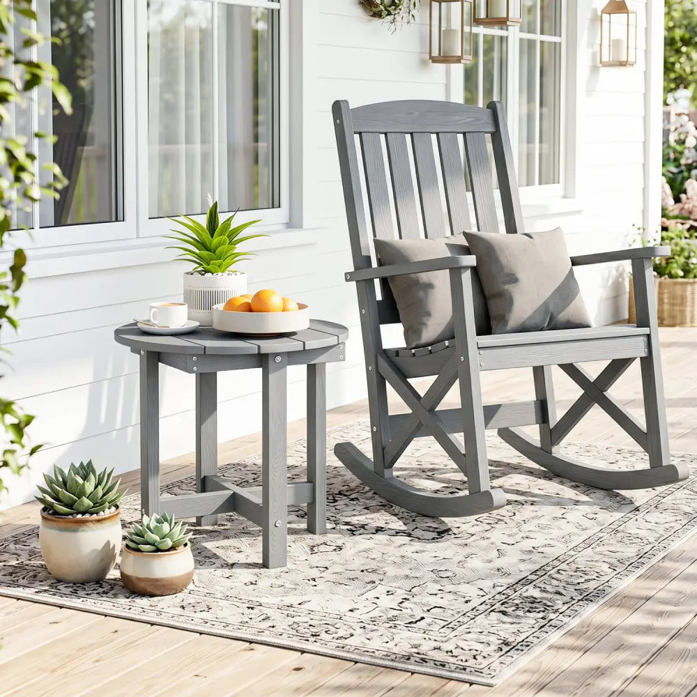 HIPS Adirondack Side Table with Weather-Resistant and Waterproof Top-Gray - Gray - Patio Coffee Tables
