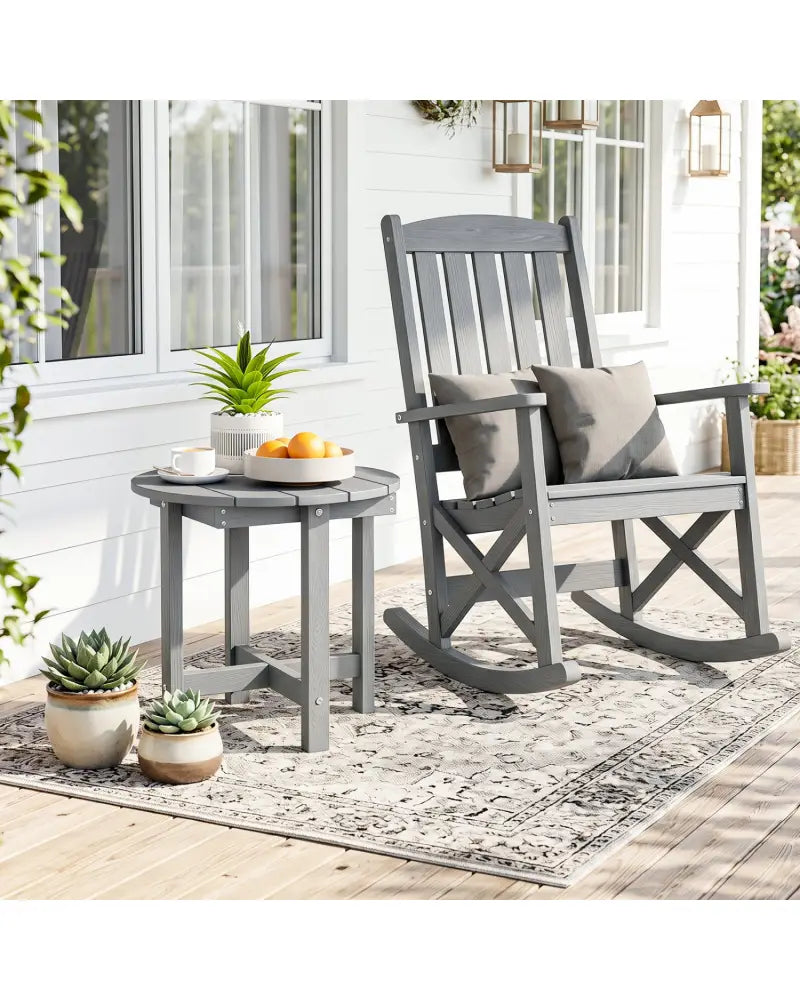 HIPS Adirondack Side Table with Weather-Resistant and Waterproof Top-Gray - Gray - Patio Coffee Tables