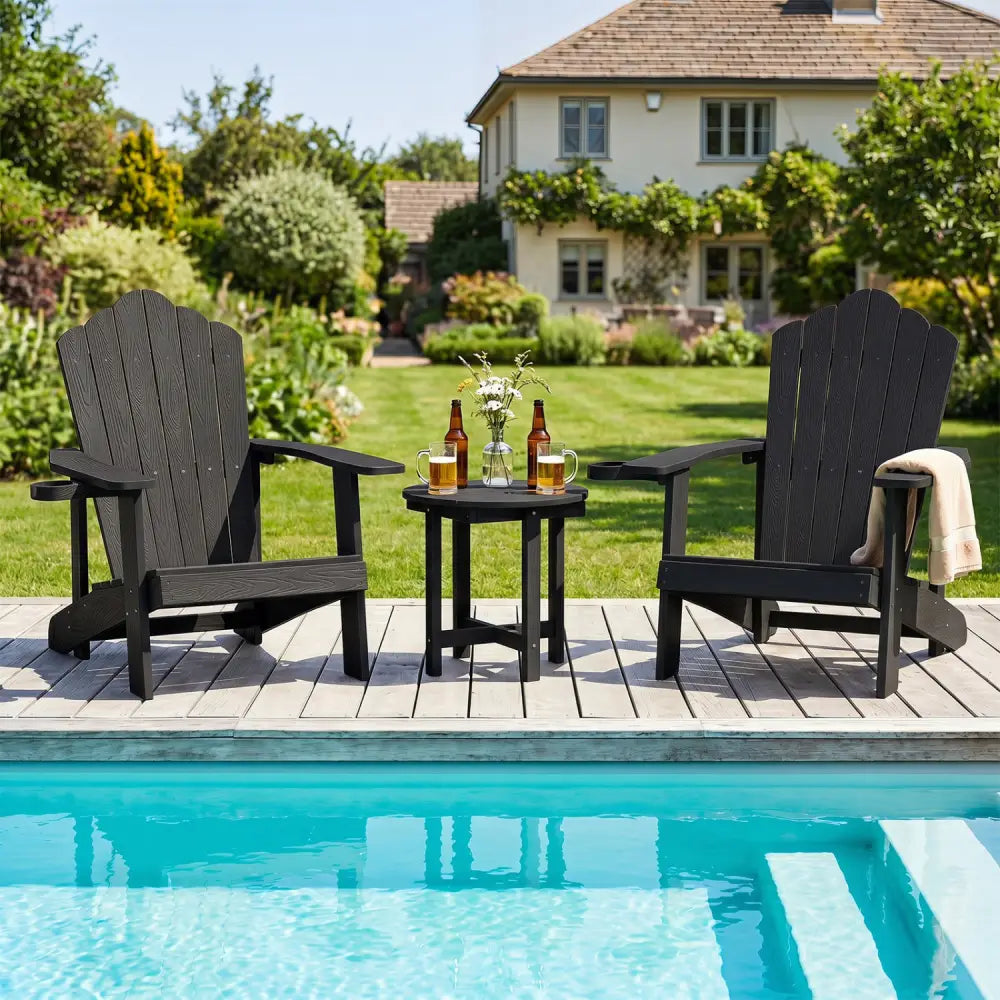 HIPS Adirondack Side Table with Weather-Resistant and Waterproof Top-Black - Black - Patio Coffee Tables