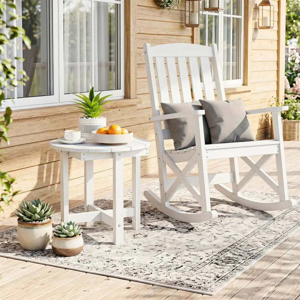HIPS Adirondack Side Table with Weather-Resistant and Waterproof Top-White - White - Patio Coffee Tables