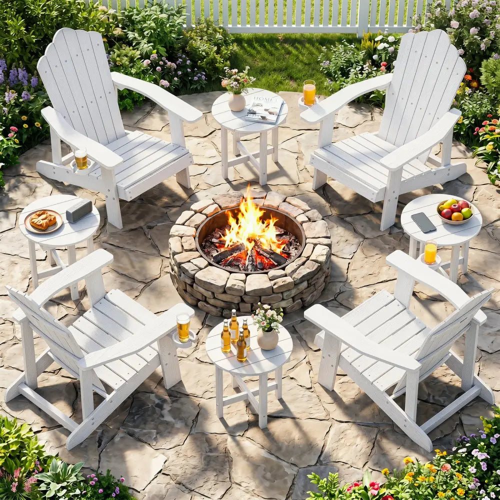 HIPS Adirondack Side Table with Weather-Resistant and Waterproof Top-White - White - Patio Coffee Tables