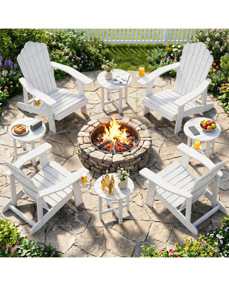 HIPS Adirondack Side Table with Weather-Resistant and Waterproof Top-White - White - Patio Coffee Tables