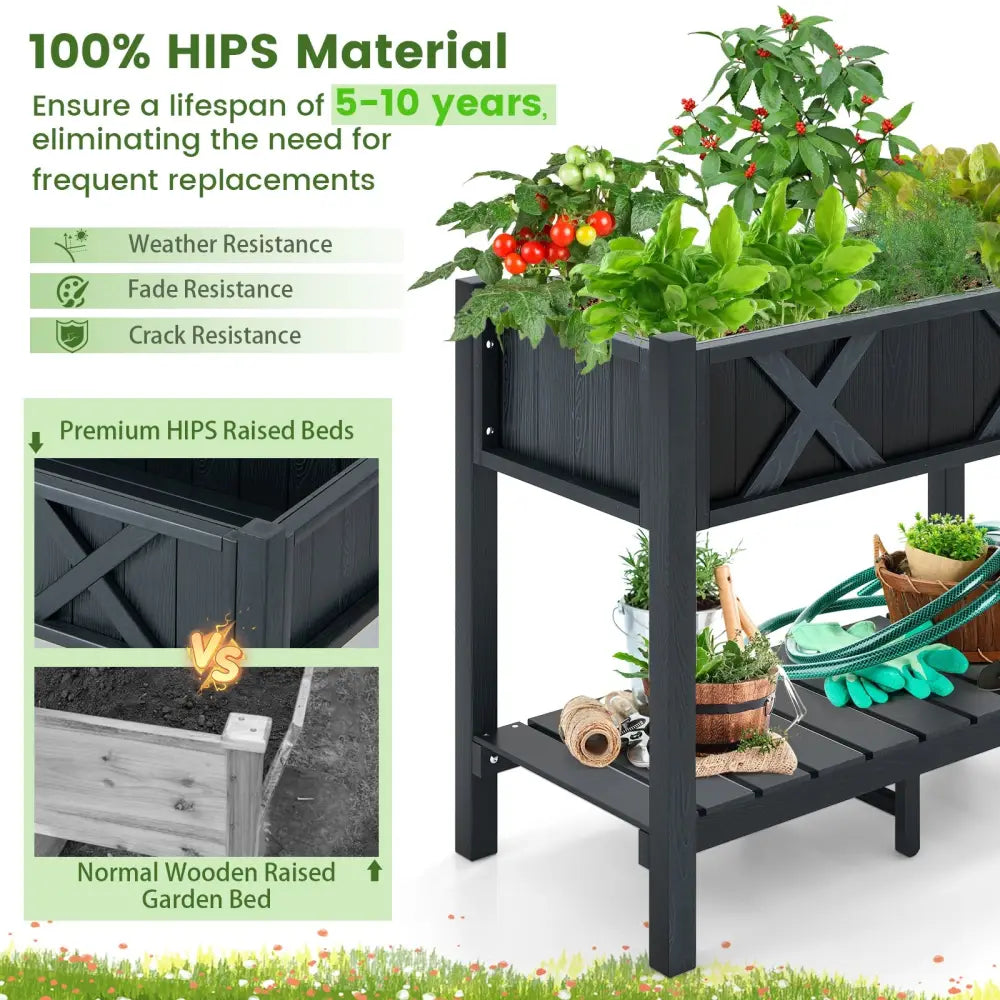 HIPS Raised Garden Bed Poly Wood Elevated Planter Box-Black - Black - Raised Garden Beds