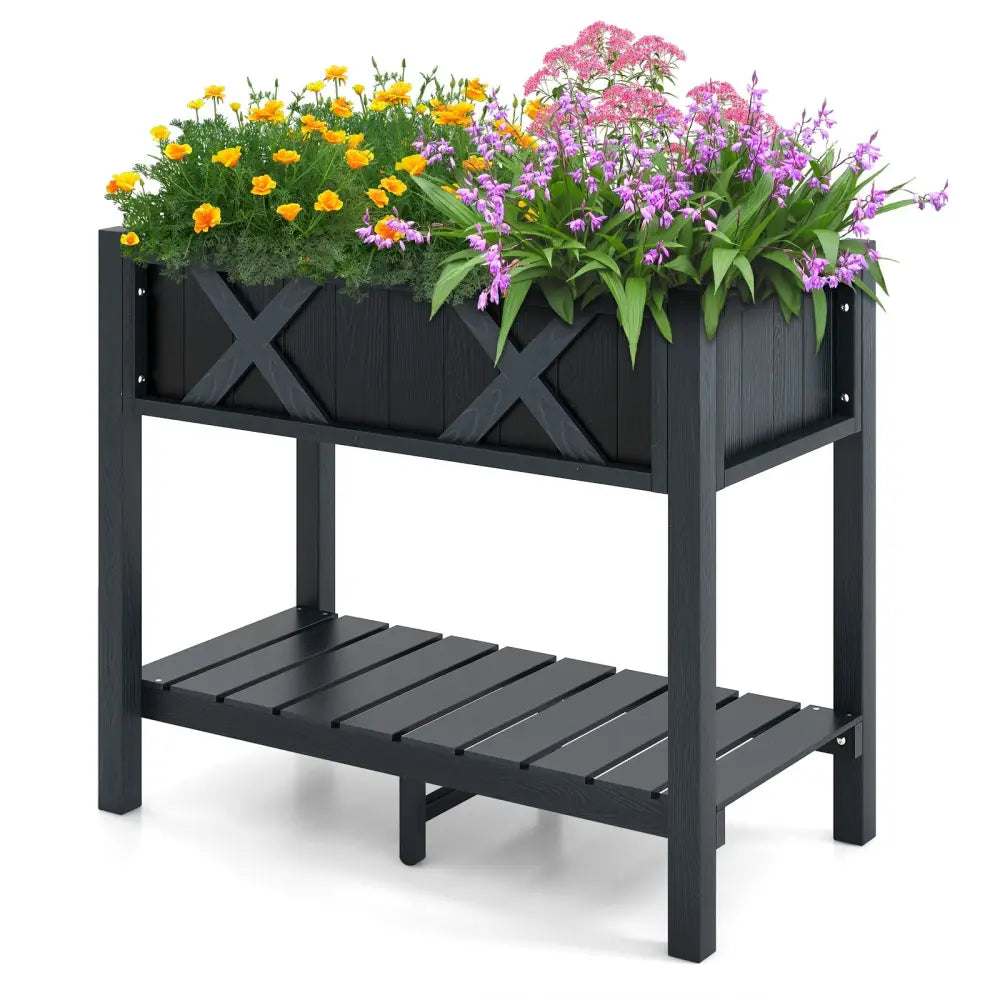 HIPS Raised Garden Bed Poly Wood Elevated Planter Box-Black - Black - Raised Garden Beds
