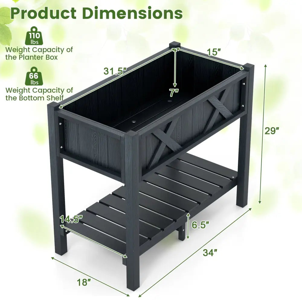 HIPS Raised Garden Bed Poly Wood Elevated Planter Box-Black - Black - Raised Garden Beds