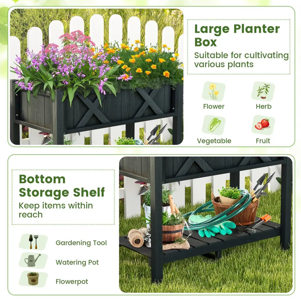HIPS Raised Garden Bed Poly Wood Elevated Planter Box-Black - Black - Raised Garden Beds