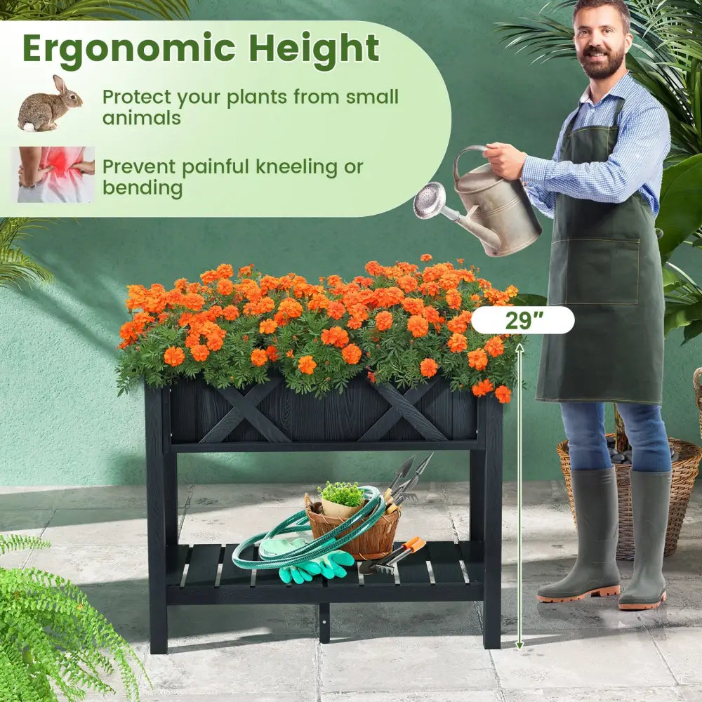 HIPS Raised Garden Bed Poly Wood Elevated Planter Box-Black - Black - Raised Garden Beds