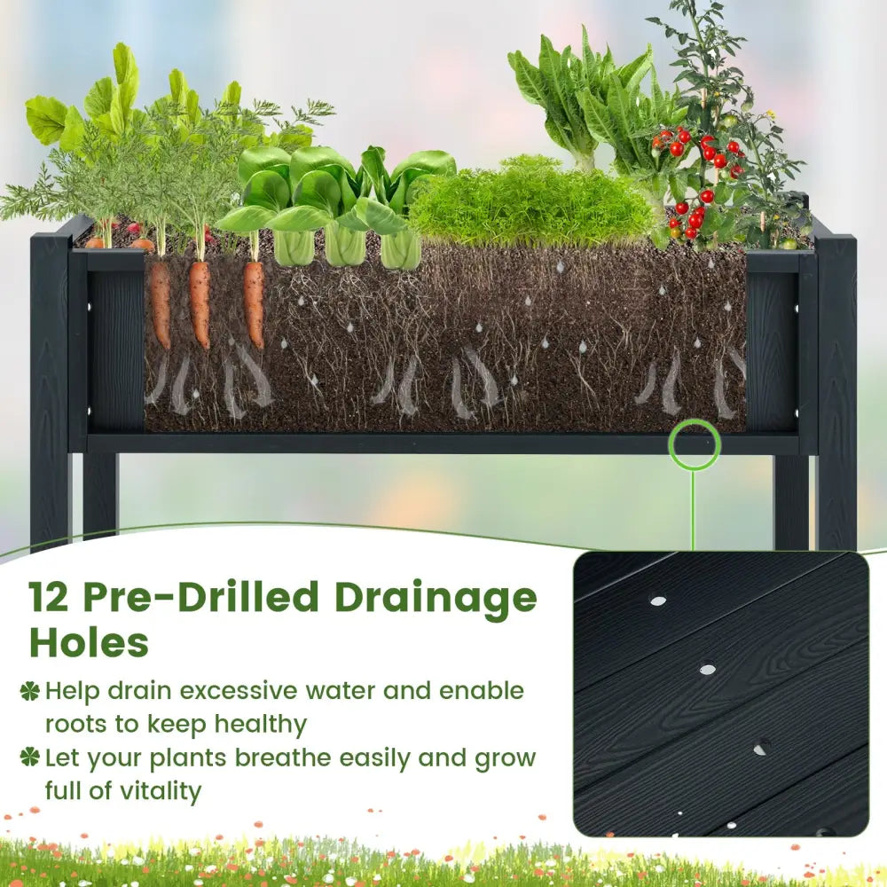 HIPS Raised Garden Bed Poly Wood Elevated Planter Box-Black - Black - Raised Garden Beds