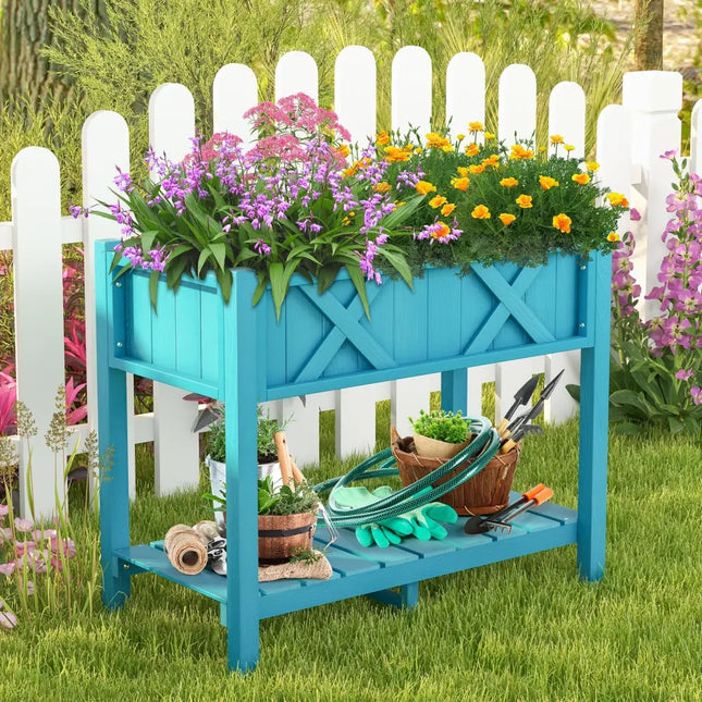 HIPS Raised Garden Bed Poly Wood Elevated Planter Box-Blue - Blue - Raised Garden Beds