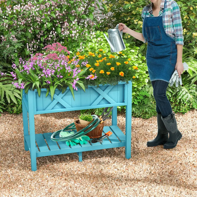 HIPS Raised Garden Bed Poly Wood Elevated Planter Box-Blue - Blue - Raised Garden Beds