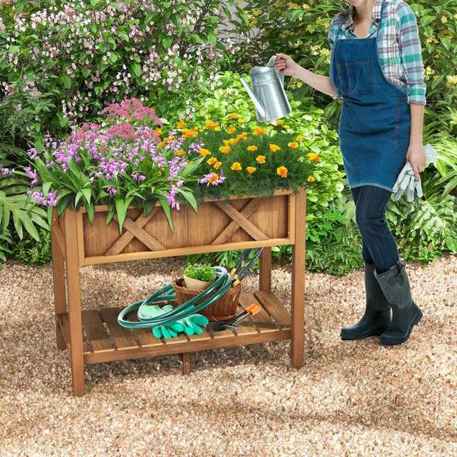HIPS Raised Garden Bed Poly Wood Elevated Planter Box-Coffee - Coffee - Raised Garden Beds