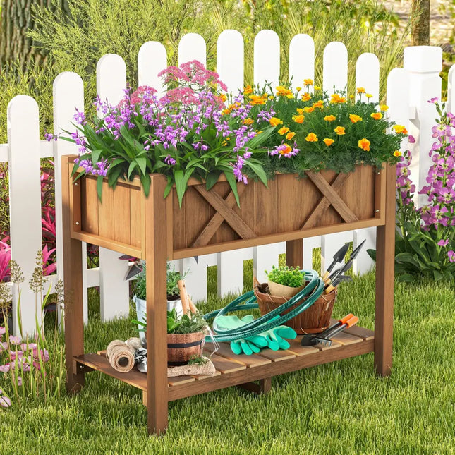 HIPS Raised Garden Bed Poly Wood Elevated Planter Box-Coffee - Coffee - Raised Garden Beds