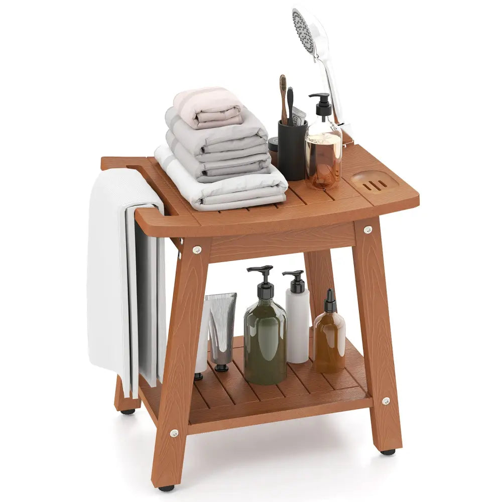 HIPS Shower Bench Seat with Handle Shower Head-Brown - Brown - Bath Safety