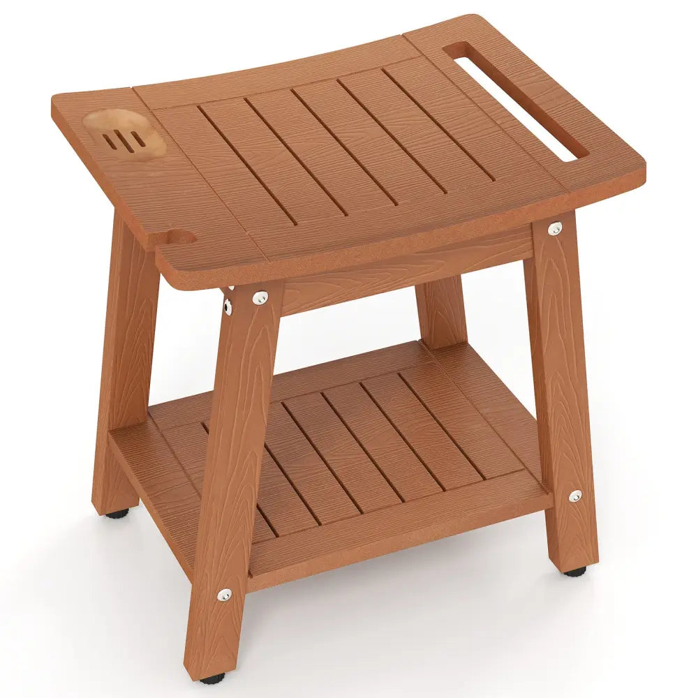 HIPS Shower Bench Seat with Handle Shower Head-Brown - Brown - Bath Safety