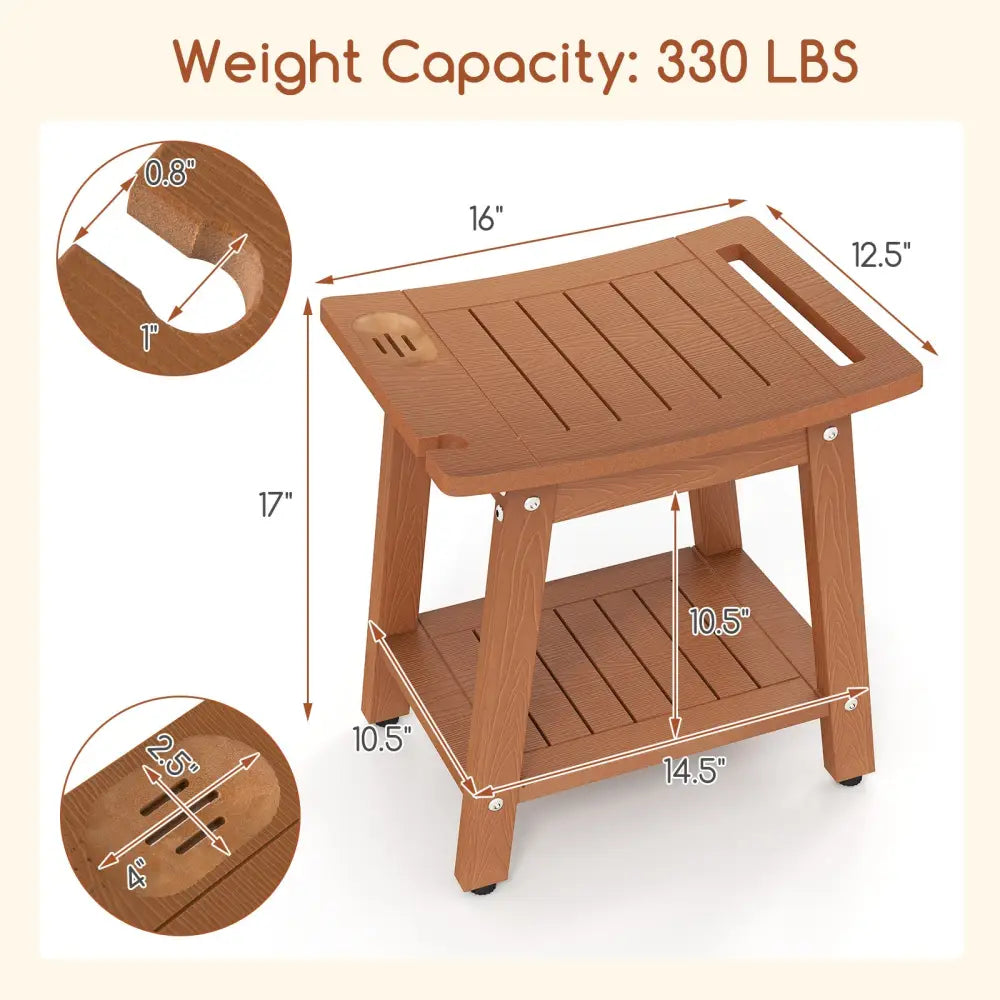 HIPS Shower Bench Seat with Handle Shower Head-Brown - Brown - Bath Safety