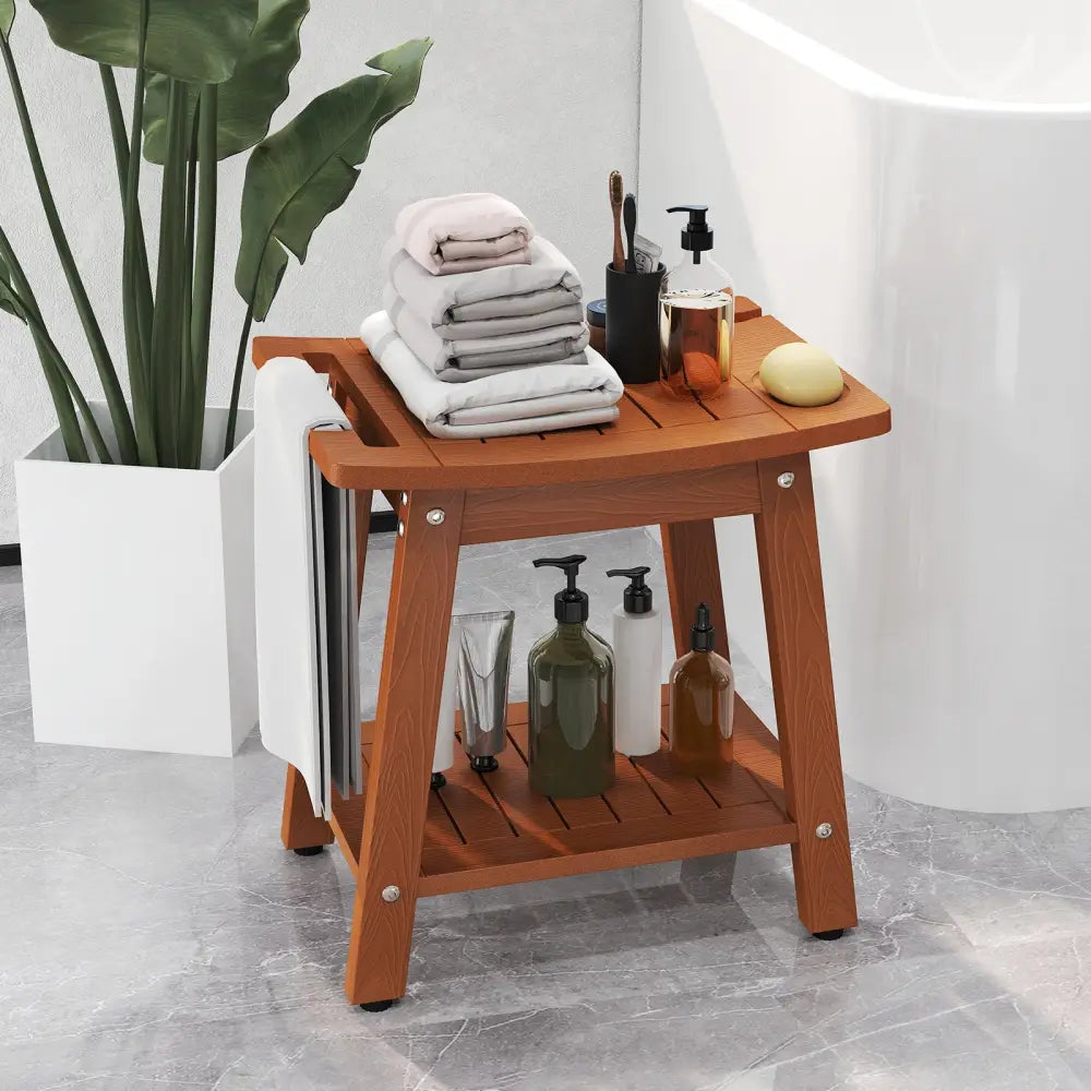 HIPS Shower Bench Seat with Handle Shower Head-Brown - Brown - Bath Safety