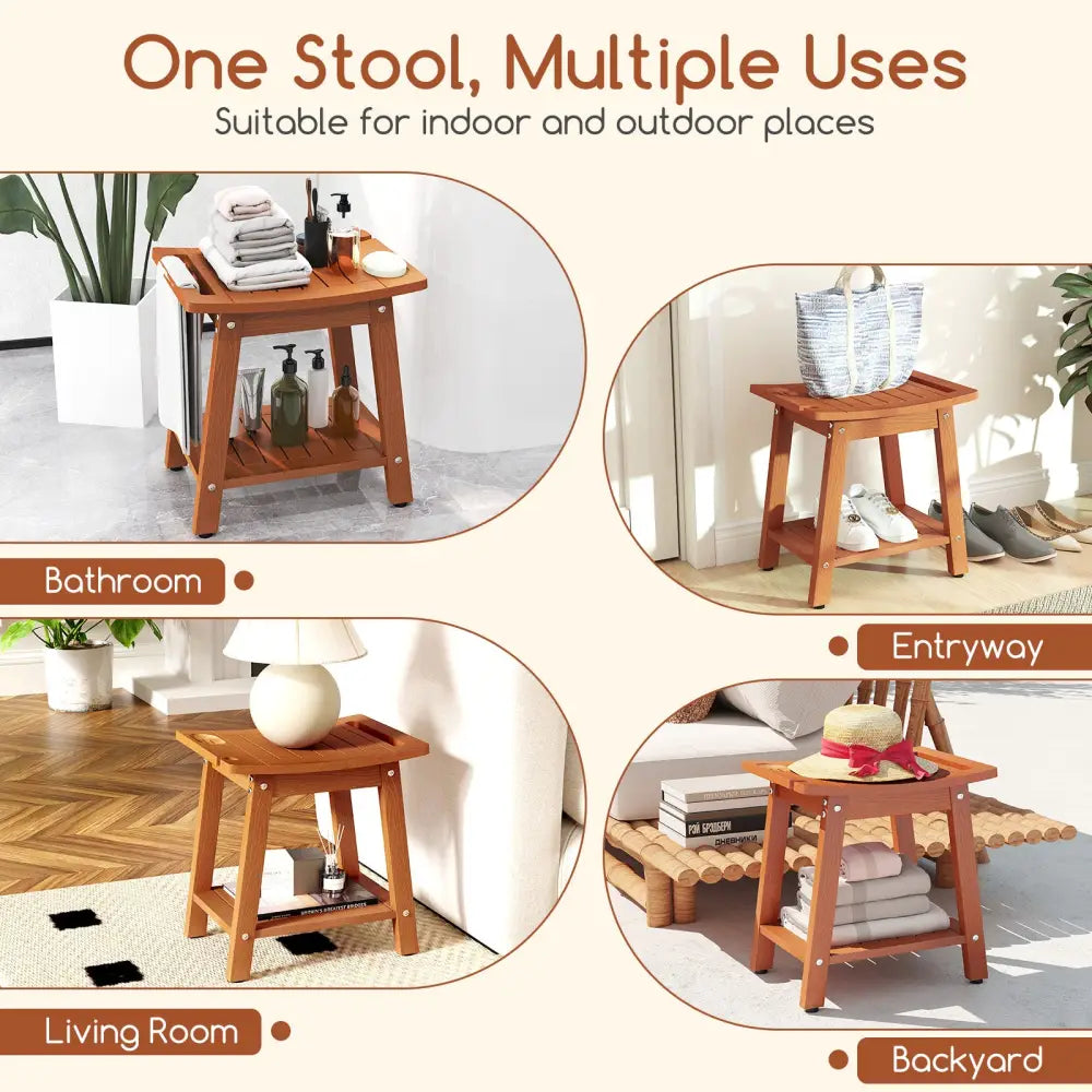 HIPS Shower Bench Seat with Handle Shower Head-Brown - Brown - Bath Safety