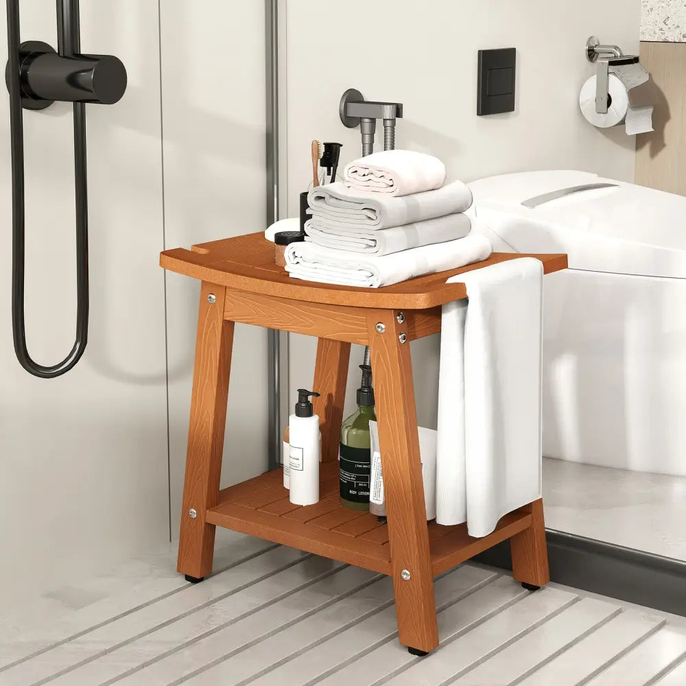 HIPS Shower Bench Seat with Handle Shower Head-Brown - Brown - Bath Safety