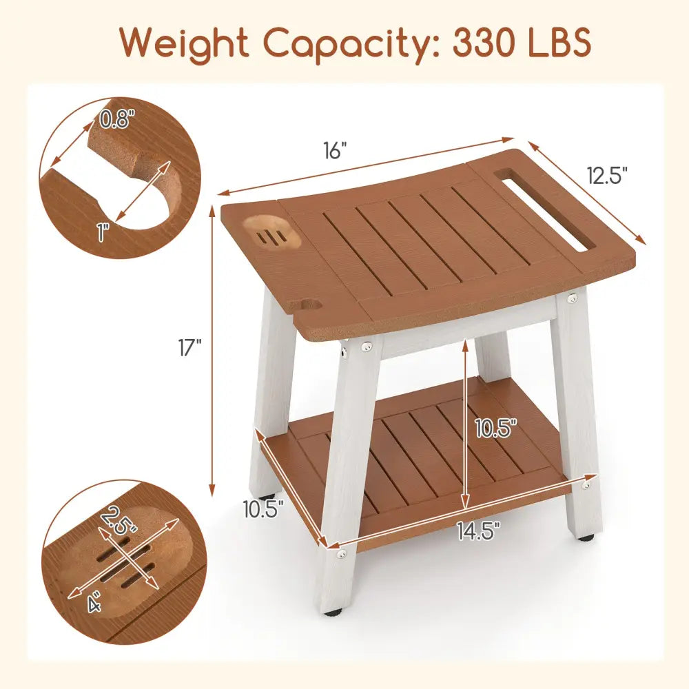 HIPS Shower Bench Seat with Handle Shower Head-Brown&White - Brown & White - Bath Safety