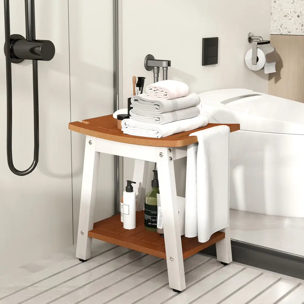 HIPS Shower Bench Seat with Handle Shower Head-Brown&White - Brown & White - Bath Safety