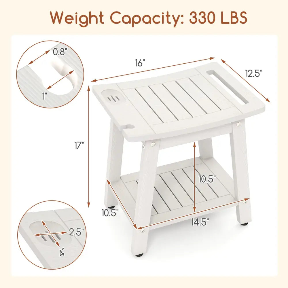 HIPS Shower Bench Seat with Handle Shower Head-White - White - Bath Safety