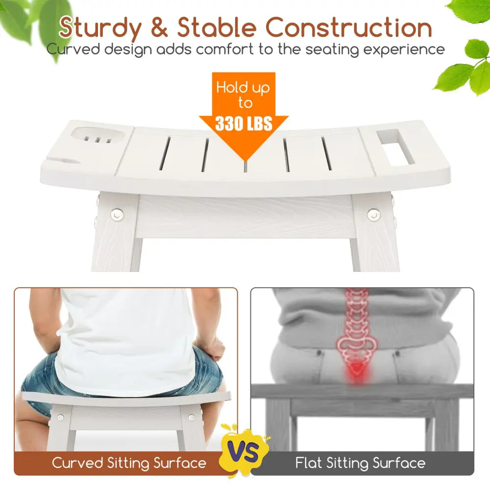 HIPS Shower Bench Seat with Handle Shower Head-White - White - Bath Safety
