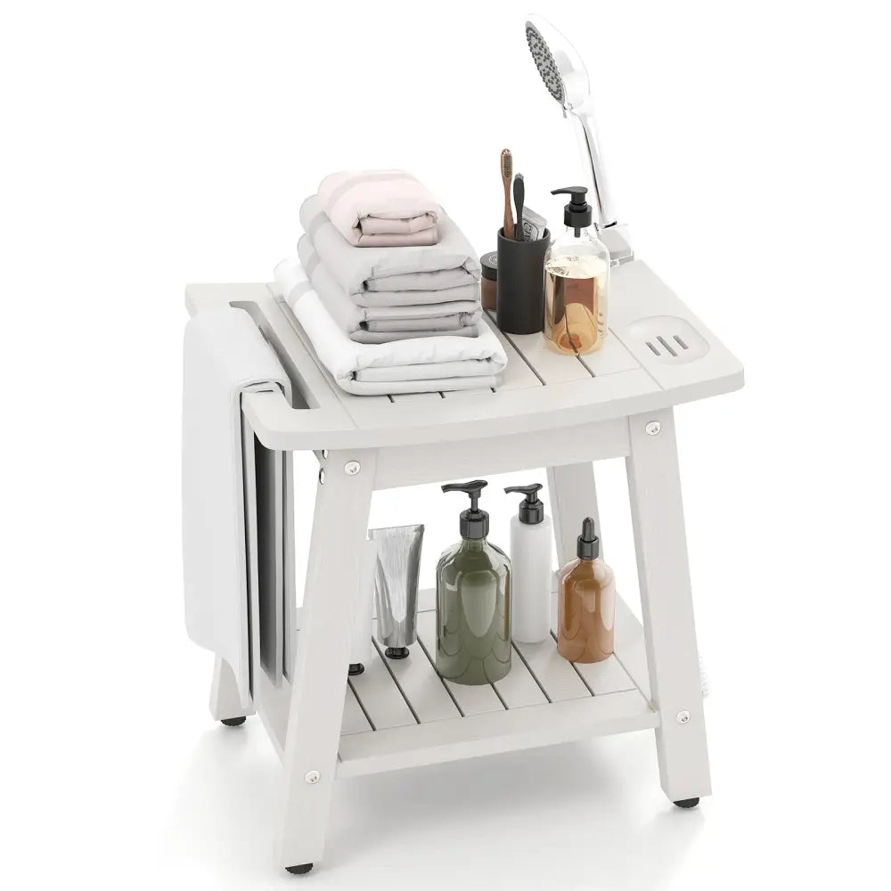 HIPS Shower Bench Seat with Handle Shower Head-White - White - Bath Safety