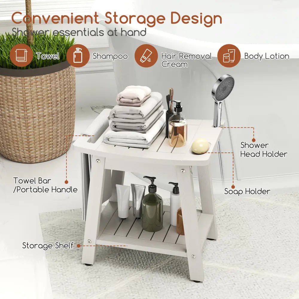 HIPS Shower Bench Seat with Handle Shower Head-White - White - Bath Safety
