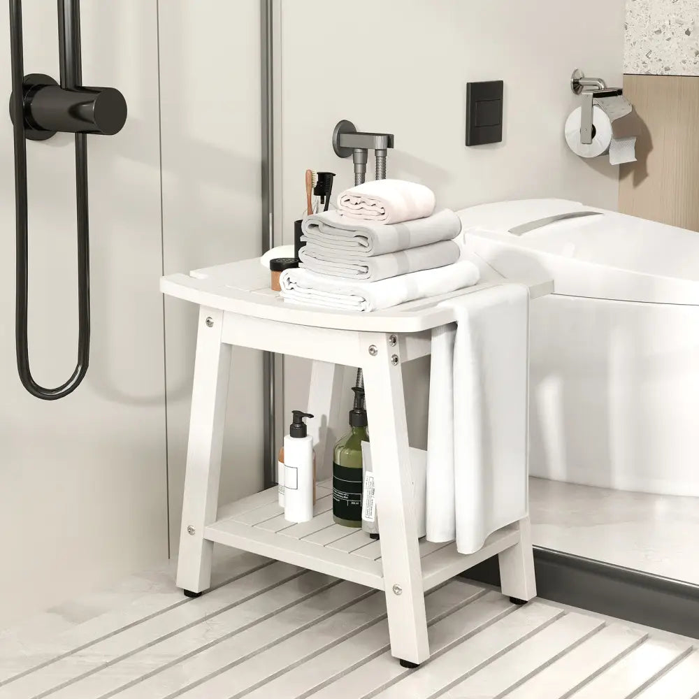 HIPS Shower Bench Seat with Handle Shower Head-White - White - Bath Safety