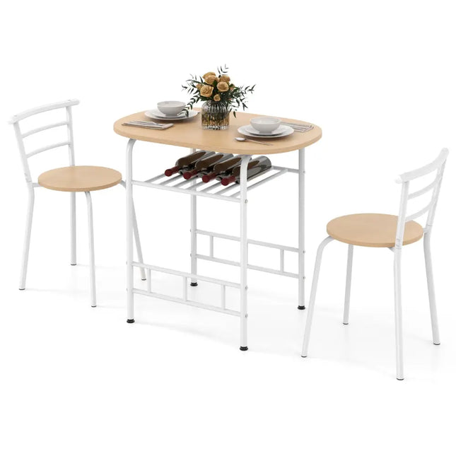 Home Kitchen 3 pcs Bistro Pub Dining Table 2 Chairs Set-Tan - Tan - Dining Room Sets