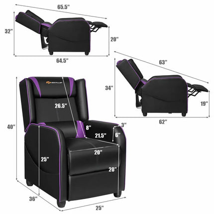 Home Massage Gaming Recliner Chair-Purple - Purple - Gaming Chairs