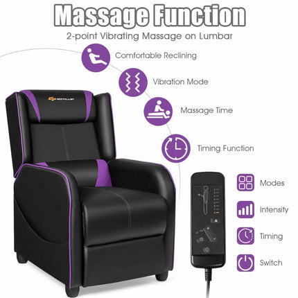 Home Massage Gaming Recliner Chair-Purple - Purple - Gaming Chairs