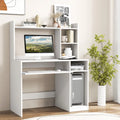 Home Office Computer Desk with Bookcase Keyboard Tray and CPU Stand-White - White - Computer Desks