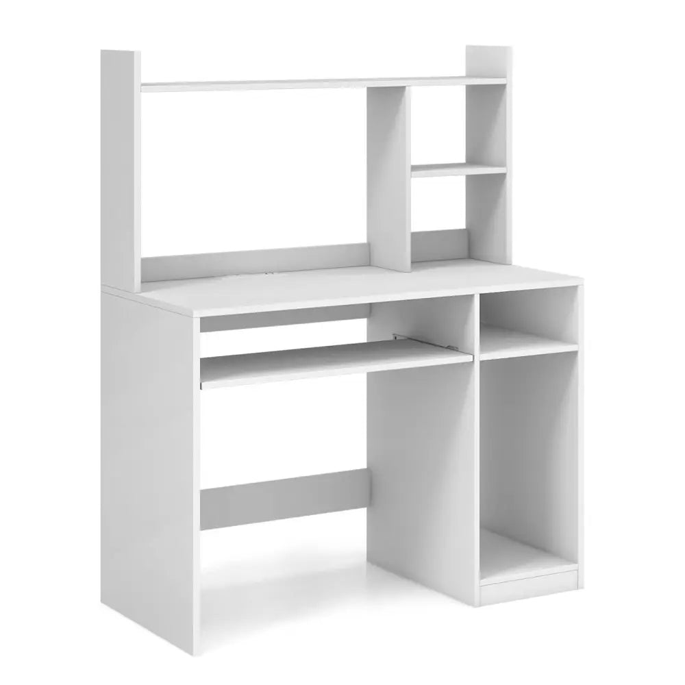 Home Office Computer Desk with Bookcase Keyboard Tray and CPU Stand-White - White - Computer Desks
