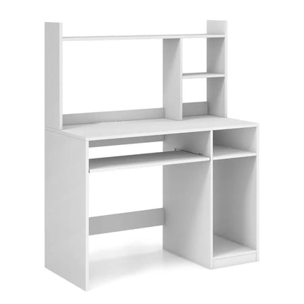 Home Office Computer Desk with Bookcase Keyboard Tray and CPU Stand-White - White - Computer Desks