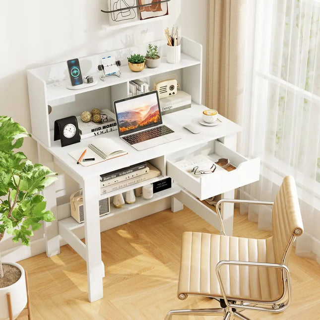 Home Office Computer Desk with Storage Shelves and Drawer Ideal for Working and Studying - Computer Desks