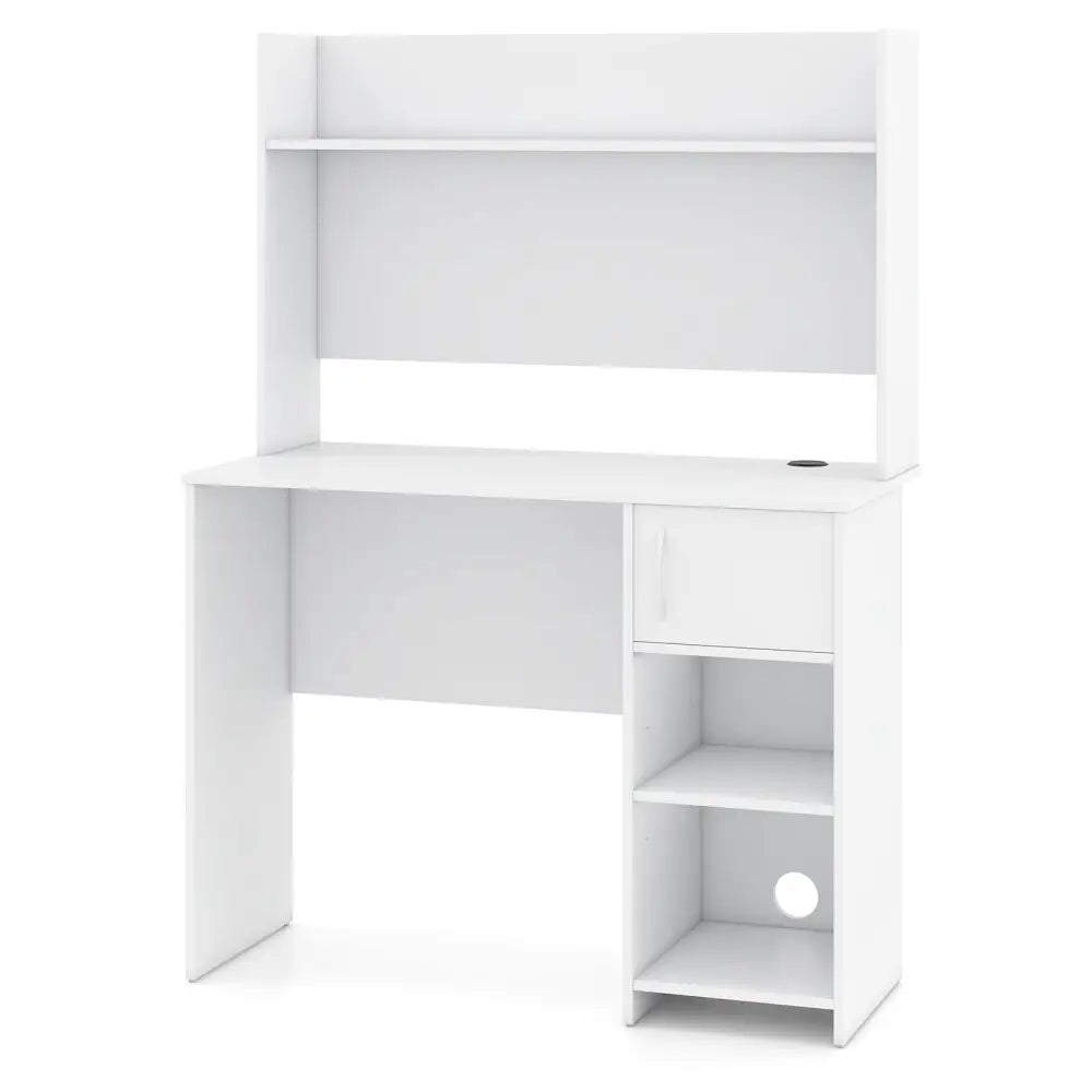 Home Office Desk with Raised Display Shelf and 2 Open Shelves-White - White - Computer Desks