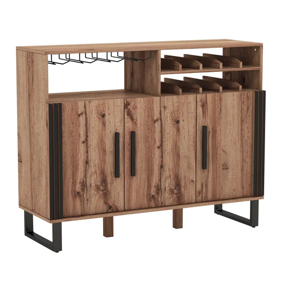 Home Wine Bar Cabinet with 3 Doors and Adjustable Shelves-Brown - Brown - Sideboards Cabinets & Buffets