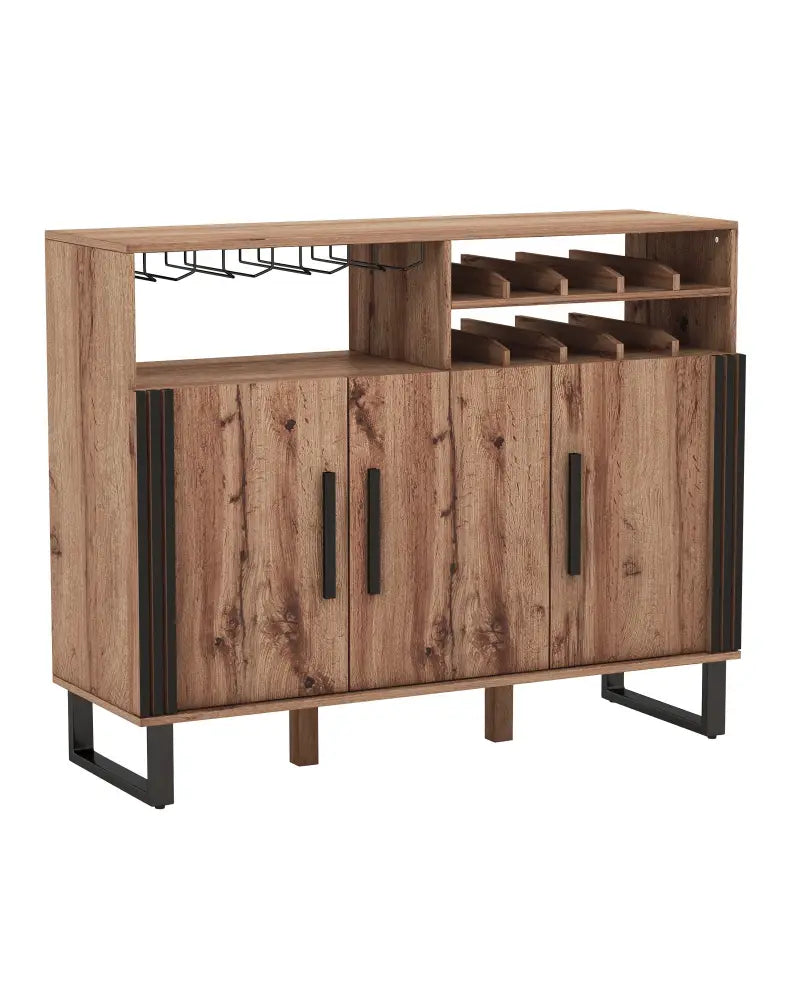 Home Wine Bar Cabinet with 3 Doors and Adjustable Shelves-Brown - Brown - Sideboards Cabinets & Buffets