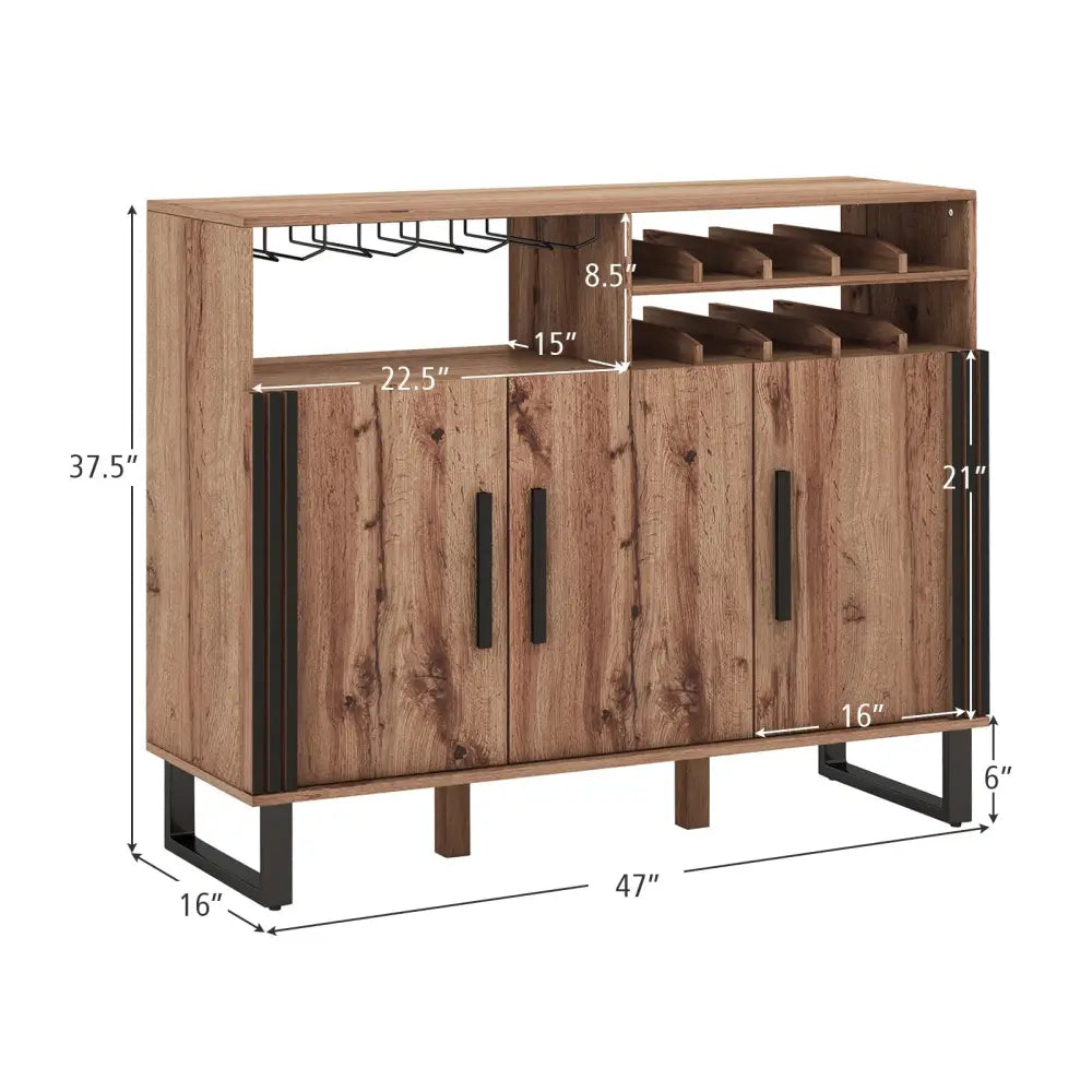 Home Wine Bar Cabinet with 3 Doors and Adjustable Shelves-Brown - Brown - Sideboards Cabinets & Buffets