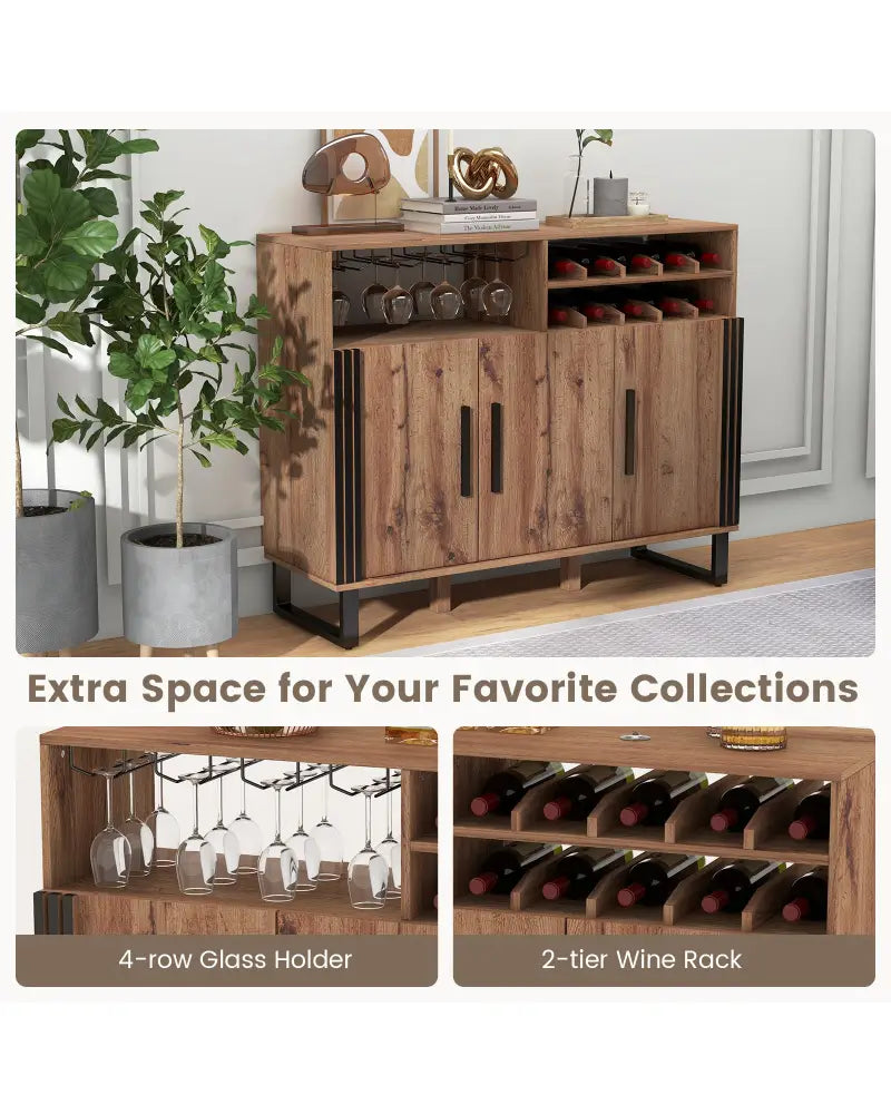 Home Wine Bar Cabinet with 3 Doors and Adjustable Shelves-Brown - Brown - Sideboards Cabinets & Buffets