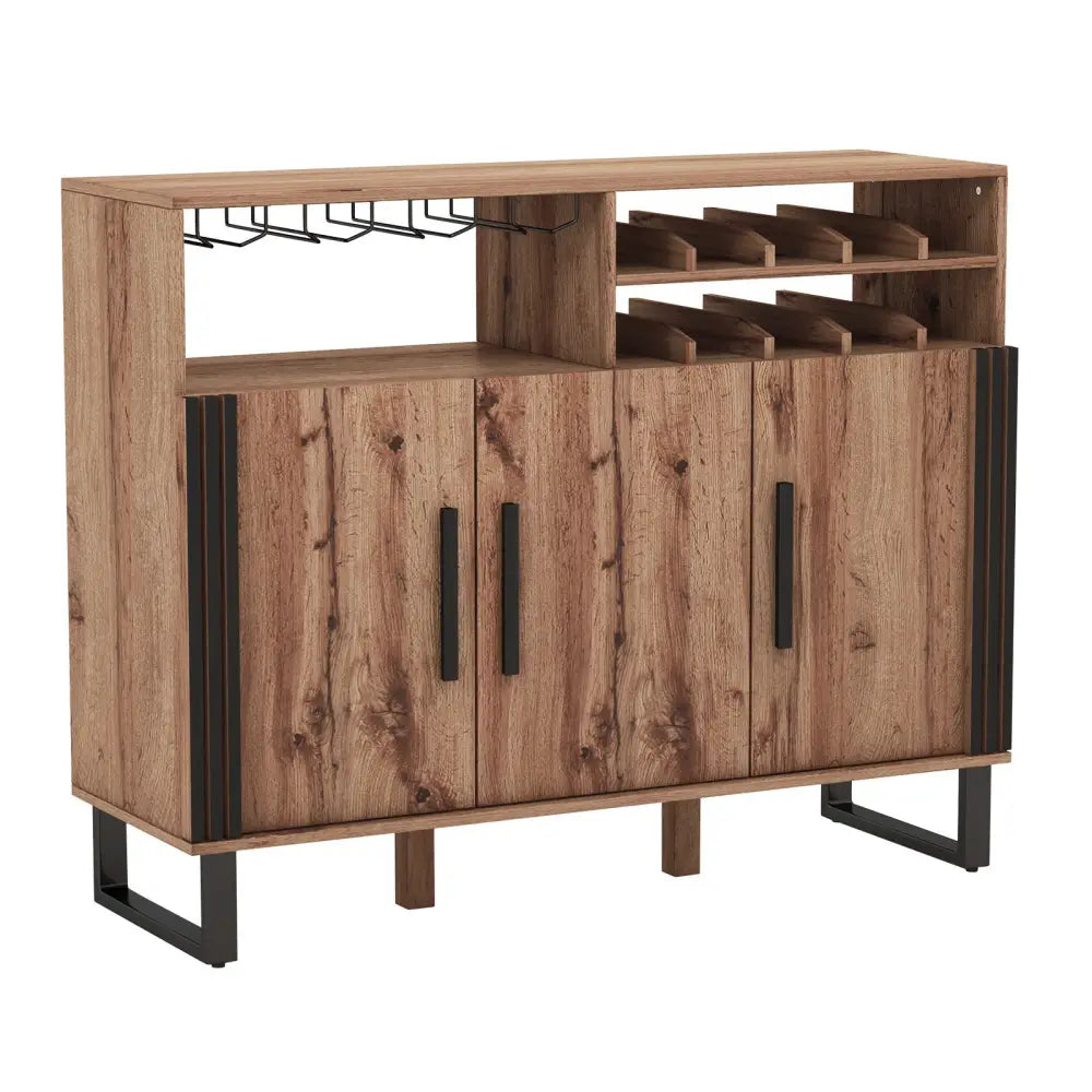 Home Wine Bar Cabinet with 3 Doors and Adjustable Shelves-Brown - Brown - Sideboards Cabinets & Buffets
