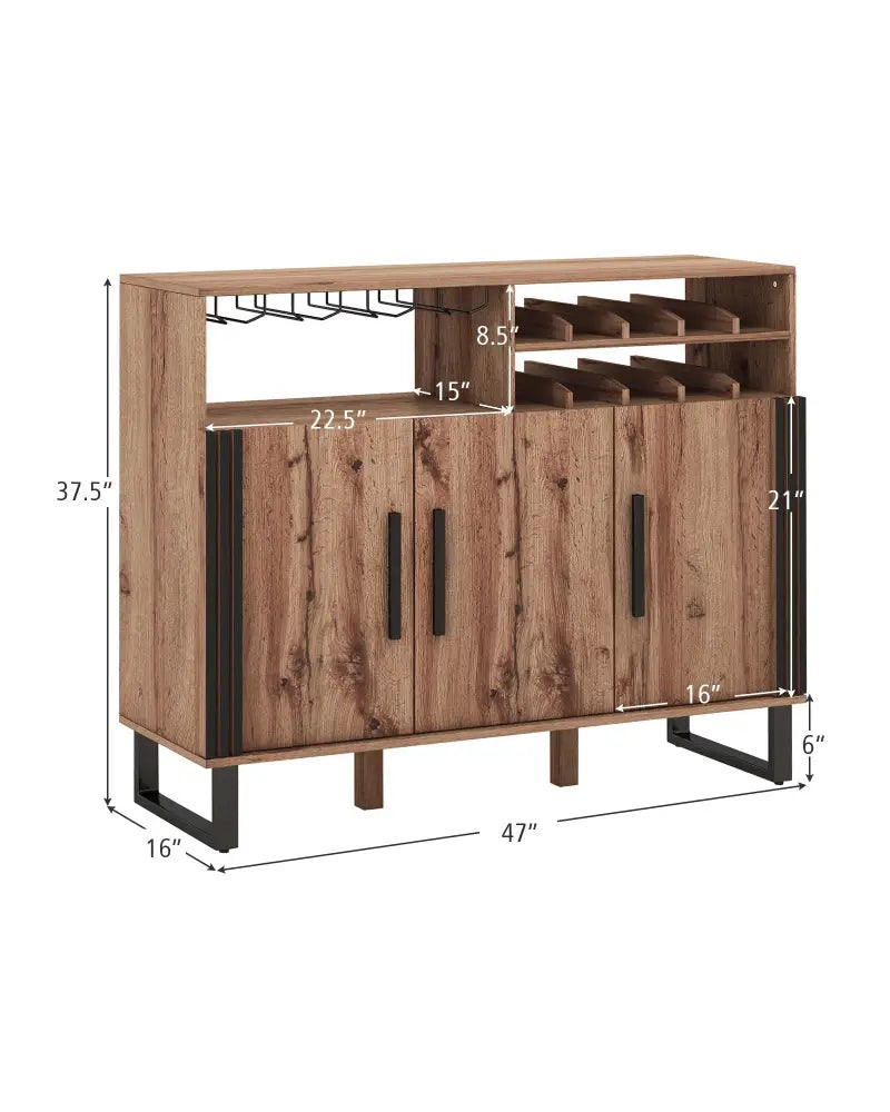 Home Wine Bar Cabinet with 3 Doors and Adjustable Shelves-Brown - Brown - Sideboards Cabinets & Buffets