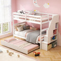 Home Wood Bunk Bed with Guard Rail and 4-step Storage Stairs No Box Spring Needed-White - White - Toddler Beds