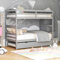 Home Wood Bunk Bed with Guard Rail and 4-step Storage Stairs No Box Spring Needed-Gray - Gray - Toddler Beds