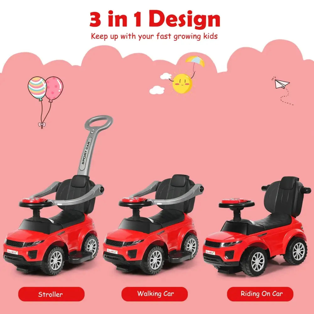 Honey Joy 3 in 1 Ride on Push Car Toddler Stroller Sliding Car with Music-Red - Red - Push & Pedal Ride On Toys